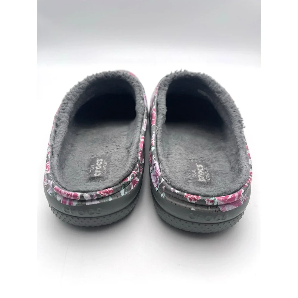 Crocs Womens Floral Design Slides Shoes Size 8 Gray Slip On Comfort
